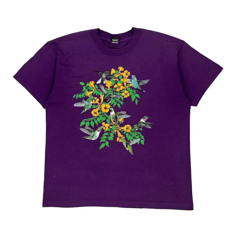 Single Stitch Screen Stars Graphic T-Shirt - XL Purple Cotton Blend