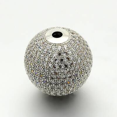 Brass Micro Pave Cubic Zirconia Round Beads