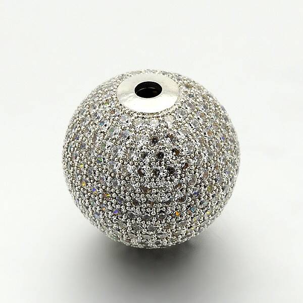 Brass Micro Pave Cubic Zirconia Round Beads