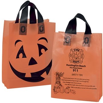 150 Promotional Orange Frosted Pumpkin Shopper - Soft Loop Handles