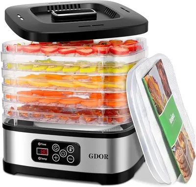GDOR Food Dehydrator Includes Mesh Screen, Fruits Roll Sheet, Recipes, GDOR 5 Trays Dehydrator Machine with Temp Control & 72...