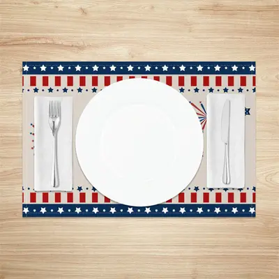 Beige Red Blue Usa Flag Stars Set Of 4 Placemats - Aperturee