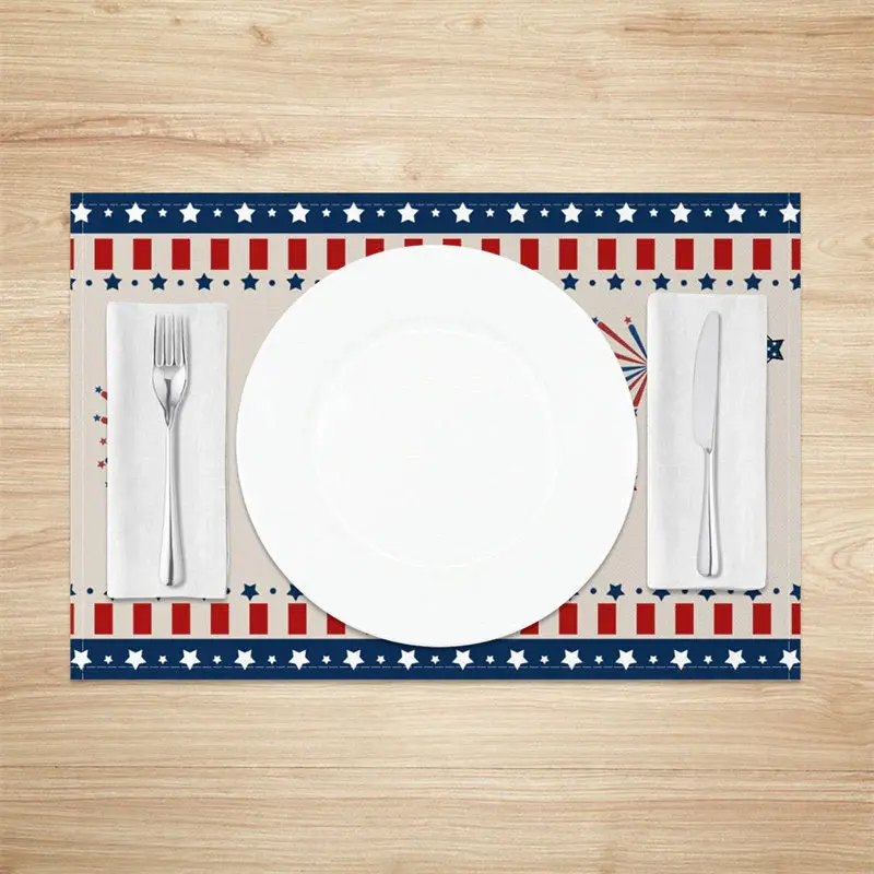 Beige Red Blue Usa Flag Stars Set Of 4 Placemats - Aperturee