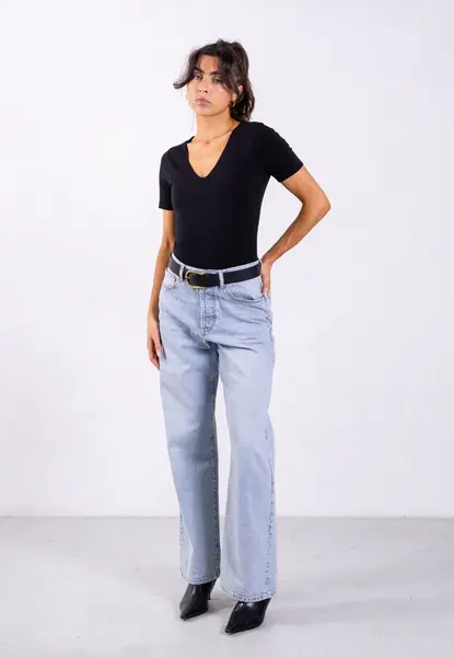 Organic Cotton V-Neck Bodysuit, Black | Size: XL
