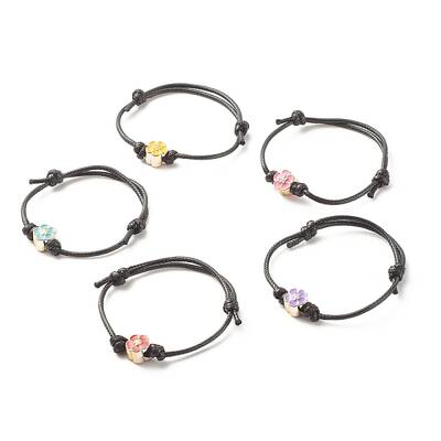 Plum Blossom Acrylic Enamel Beaded Cord Bracelet