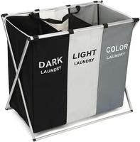 Laundry Cloth Hamper Sorter Basket Bin Foldable 3 Sections with Aluminum Frame 26''×24''H Washing Storage Dirty Clothes Bag ...