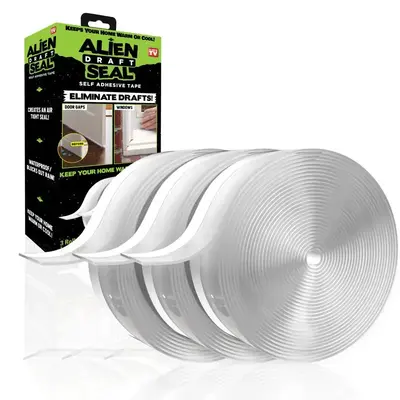 48ft Alien Draft Seal Insulation Tape -  Transparent Silicone Weather Stripping for Door & Window, Under-Door Draft Stopper, ...