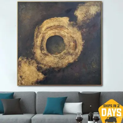 Original Abstract Gold And Black Paintings On Canvas Modern Painting Abstract Chain Textured Wall Art | GOLDEN CHAIN 32"...
