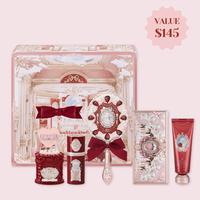 Flower Knows Ruby Romance Set - Full Face Makeup Set for Valentine Day, 8 Pieces, Lipstick, Blush, Eyeshadow Palette, Highlig...