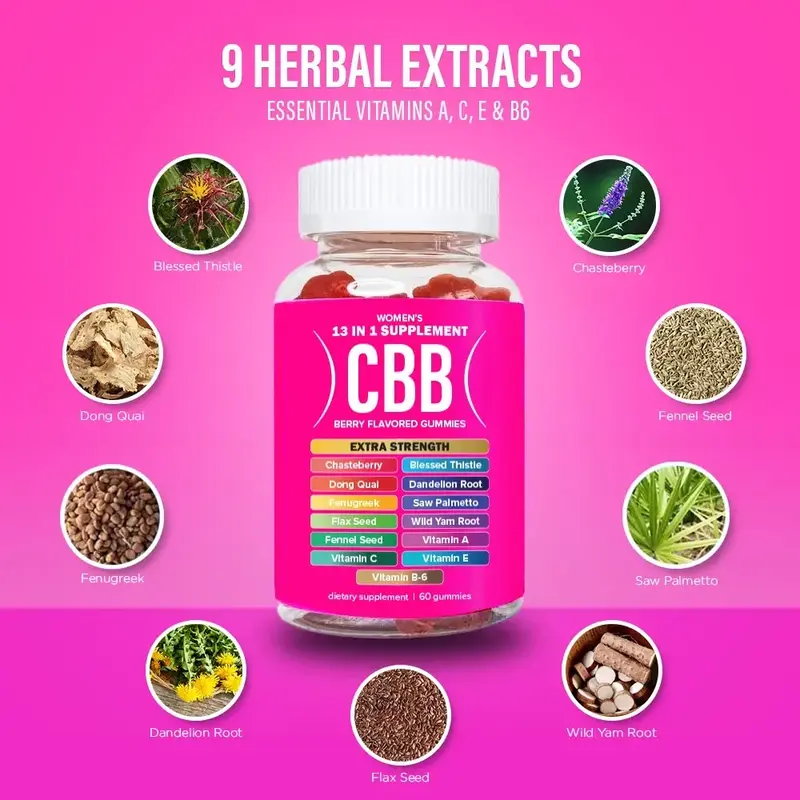 CBB Health Gummies - Women's Supplement - Berry Flavored - 9 Herbal Extracts - 60 Count - Vegan & Gluten-Free - Essential Vit...