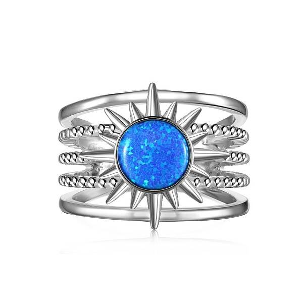 Sun Rhodium Plated 925 Sterling Silver Wide Band Rings