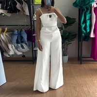 ChicMe Women's Bandeau Beaded Spaghetti Strap Bowknot Design Ruched Slim Fit Jumpsuit Elegant Overall