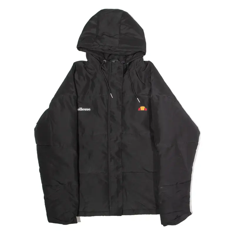 ELLESSE Womens Puffer Jacket Black Hooded UK 12