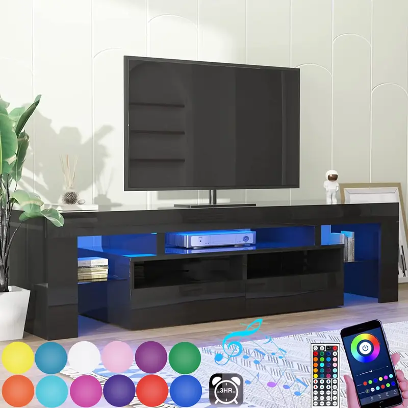 Modern LED TV Stand for 70/65/55 inch TV, Modern Entertainment Center with 1-2 Storage Drawers, High Gloss TV Cabinet,Televis...