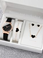 Round Dial Analog Quartz Watch & Heart Charm Bracelet & Necklace & Stud Earrings, Minimalist Vintage Luxury 2024 Trendy Wrist...