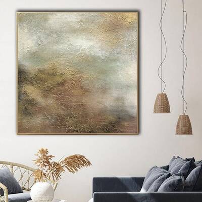 Large Abstract Gold Painting on Canvas Large Acrylic Painting Beige Abstract Canvas Wall Art Painting Abstract Living Room Fr...