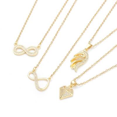 Brass Micro Pave Clear Cubic Zirconia Pendant Necklaces