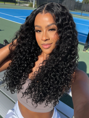 7x5 Bye Bye Knots Glueless Wig Quick Install Lace Water Wave Invisible Knots Lace Wig Bouncy 150% Density