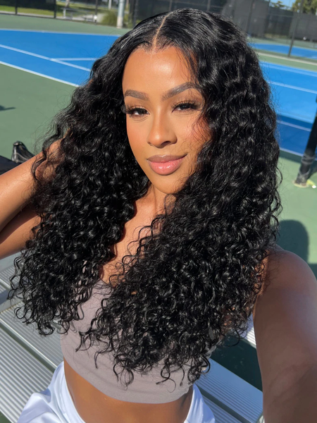 7x5 Bye Bye Knots Glueless Wig Quick Install Lace Water Wave Invisible Knots Lace Wig Bouncy 150% Density