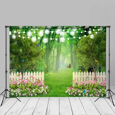 Floral Garden Butterfly Green Jungle Spring Backdrop - Aperturee
