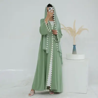 Daisy Trim Sage Green Open Abaya – Twin Garb Exclusive Maxi