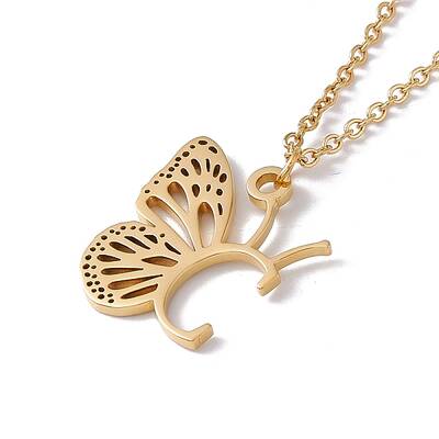 Initial Letter with Butterfly Pendant Necklace