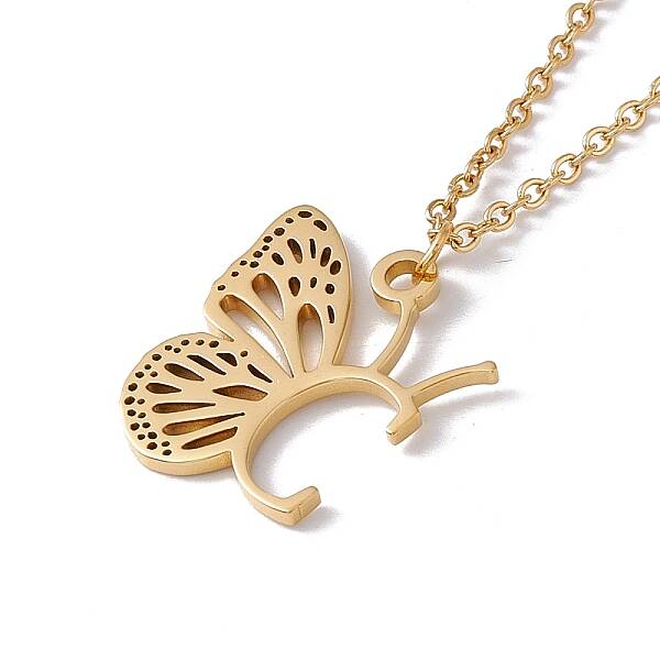 Initial Letter with Butterfly Pendant Necklace
