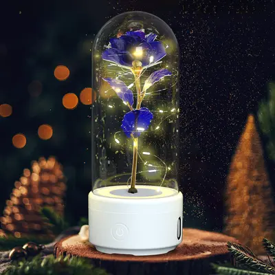 2-in-1 Rose Flowers LED Light & Bluetooth Speaker | Color: White Base Purple Flower