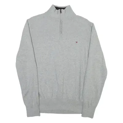 TOMMY HILFIGER Mens Jumper Grey 1/4 Zip Tight Knit L