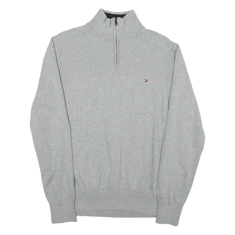 TOMMY HILFIGER Mens Jumper Grey 1/4 Zip Tight Knit L