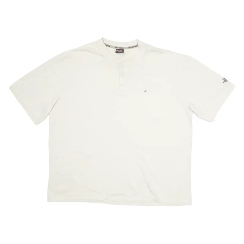 HARLEY DAVIDSON Mens T-Shirt Cream Button Neck 3XL