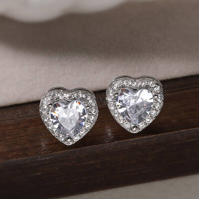 Brass Micro Pave Clear Cubic Zirconia Stud Earrings