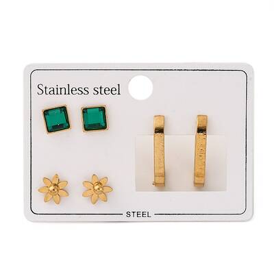 304 Stainless Steel Stud & Hoop Earrring Set for Women