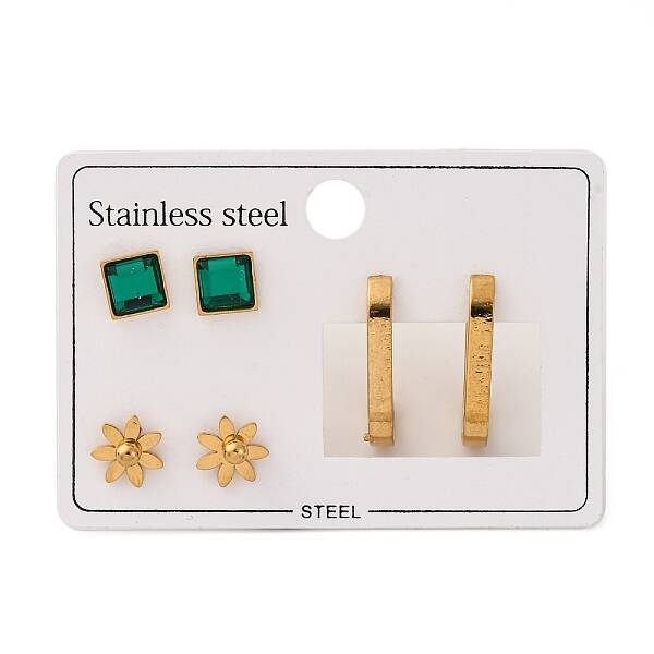 304 Stainless Steel Stud & Hoop Earrring Set for Women