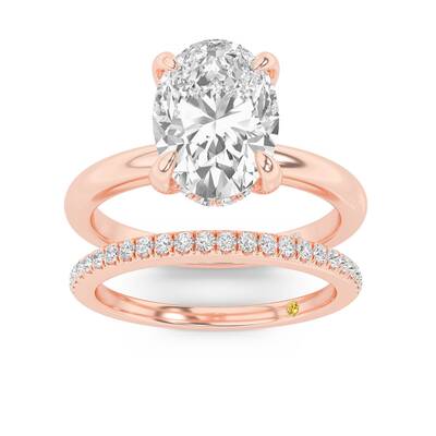 Fez Lab Grown Oval Shaped Diamond Engagement Ring with the BonBon Wedding Band | 18K Rose Gold 3 1/3 ct. tw.