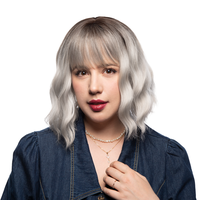 14-Inch Platinum Ash Blonde Ombré (Dark Roots) Shaggy Wave Synthetic Wig | 【Heat Resistant】【Cap Included】 | #5