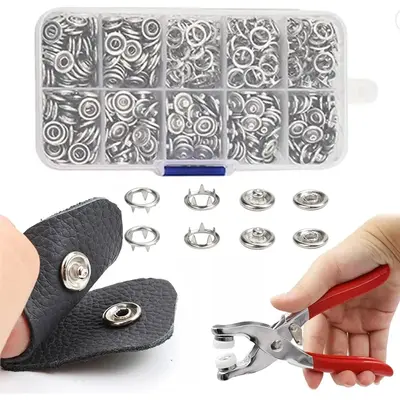 800PCS Metal Snaps Buttons,Fastener Pliers Press Tool Kit with 200 Sets 3/8 Inch Snaps,Prong Metal Snaps,Stainless Steel Snap...