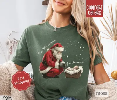 Jesus Christmas Shirt Comfort Colors, Religious Xmas Tshirt, Women's Holiday Tee