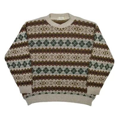 ST MICHAEL Mens Patterned Jumper Beige Argyle Tight Knit XL
