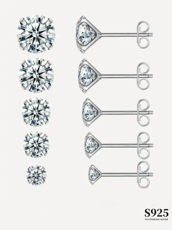 S925 Sterling Silver Rhinestone Decorated Stud Earrings (1 Pair), Elegant Jewelry for Party, Daily Clothing Decor for Girl, T...