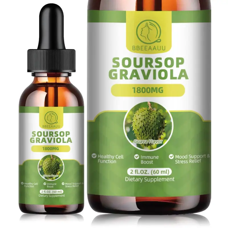 Soursop Liquid Drops, Multivitamin, 60ml, 2 Fl Oz, Bitters Liquid, Organic Soursop Leaf Extract Soursop Oil, Dietary Fiber He...
