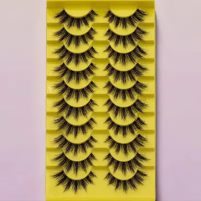 False Eyelashes, 10 Pairs Wispy Faux Cluster Lashes, Natural Curling Eye Makeup Strip Lashes, Volumized False Eyelashes for W...