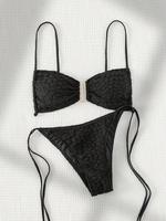 Two-Piece Set Women's Plain Textured Bikini Set, Bikini Sets Swimsuit for Women, Gothic Bikini, Solid Wireless Swim Bra with...