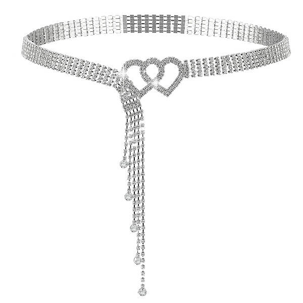 Iron Glass Rhinestone Cup Chain Belt with Brass Heart Buckle