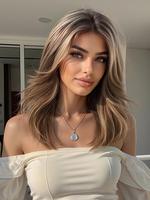 16 Inch Long Layered Cut Wigs for Women, Gorgeous Fluffy Wigs with Blunt Bangs, Synthetic Full Machine Wigs for Party, Daily ...