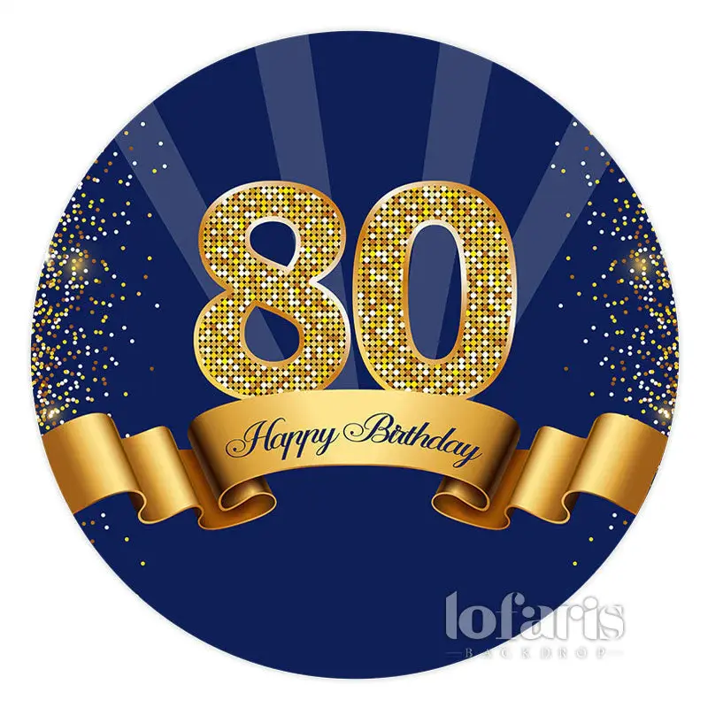 Aperturee Circle Glitter Royal Blue Happy 80Th Birthday Backdrop | Birthday Backdrop | Circle Birthday Backdrop | Custom Roun...