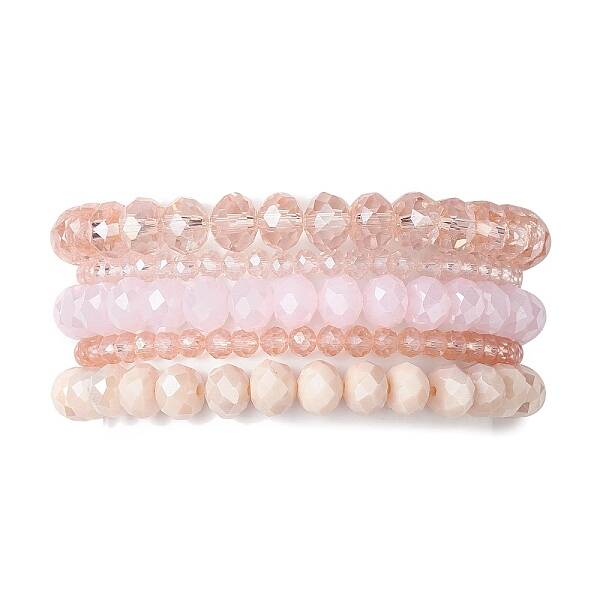 5Pcs 5 Styles Faceted Round Glass Beaded Stretch Bracelet Sets