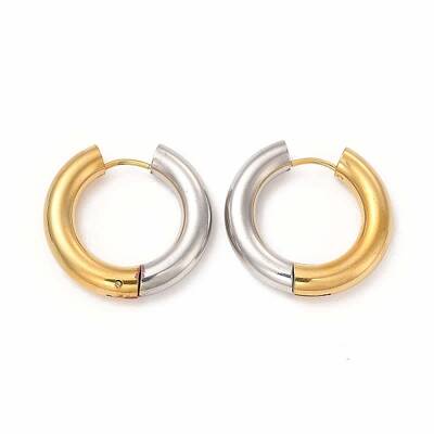 Two Tone 304 Stainless Steel Huggie Hoop Earrings for Women