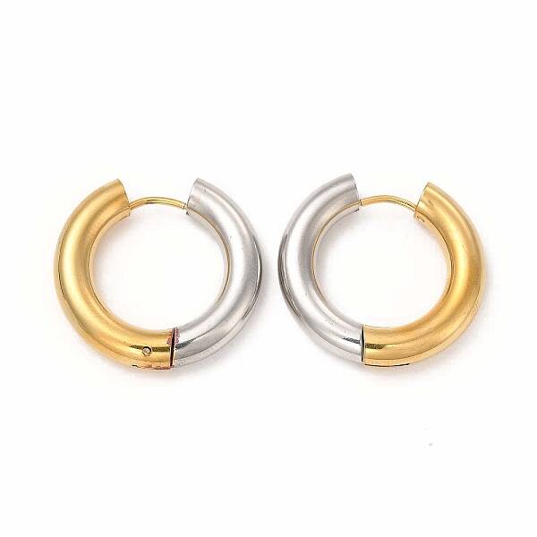 Two Tone 304 Stainless Steel Huggie Hoop Earrings for Women
