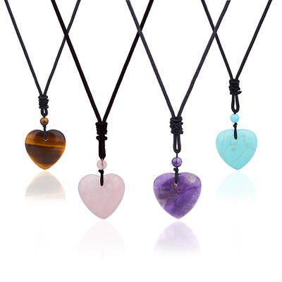 4Pcs 4 Style Heart Natural & Synthetic Mixed Gemstone Pendant Necklace with Nylon Cords